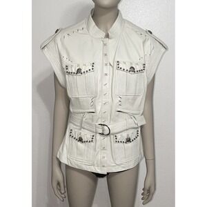 Double D Ranch Ladies White Silver Studded Leather Vest Waist Belt SM NFR Rodeo